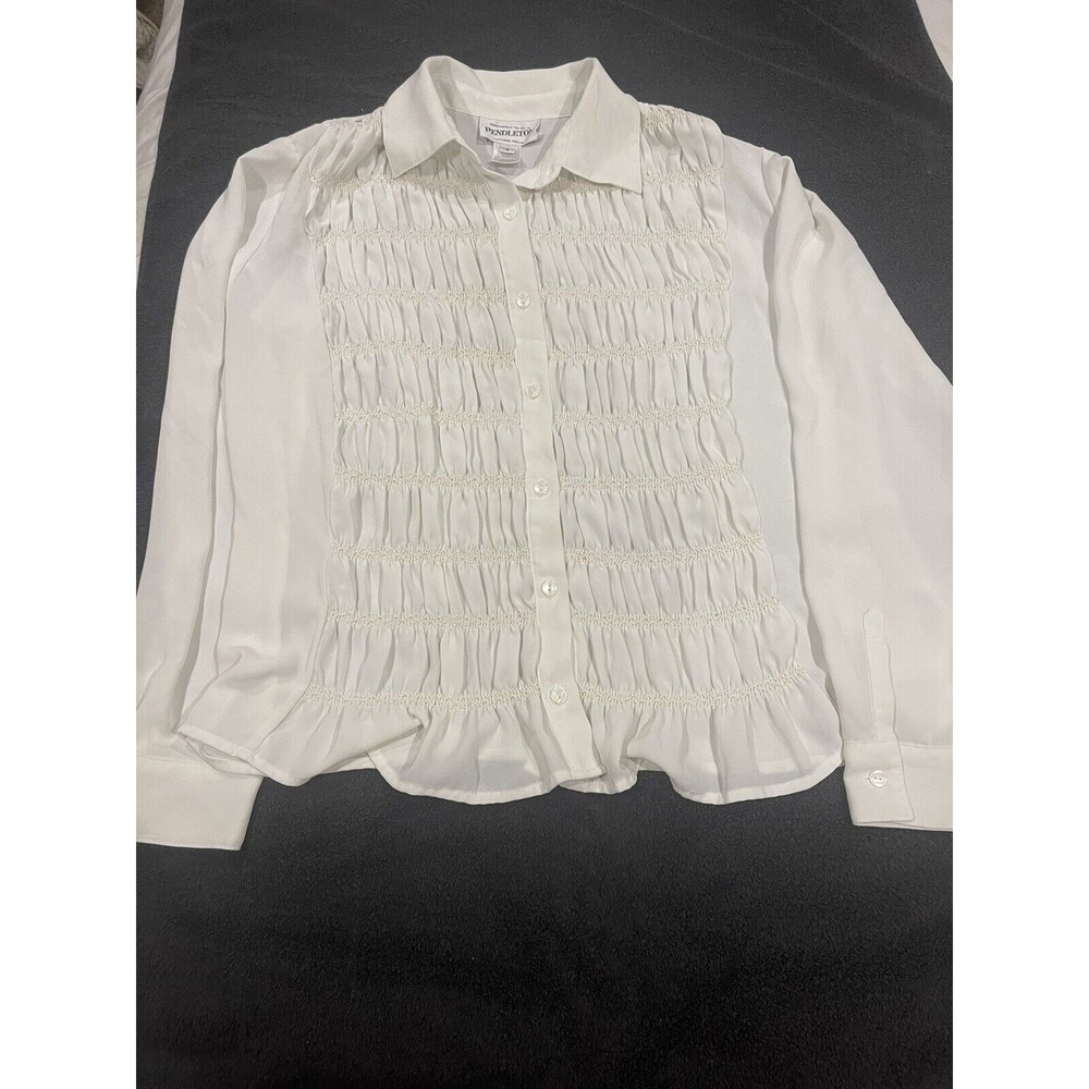 Pendleton Secretary Blouse Cream Womens Sz 8 Long Sleeve Ruffles Vintage